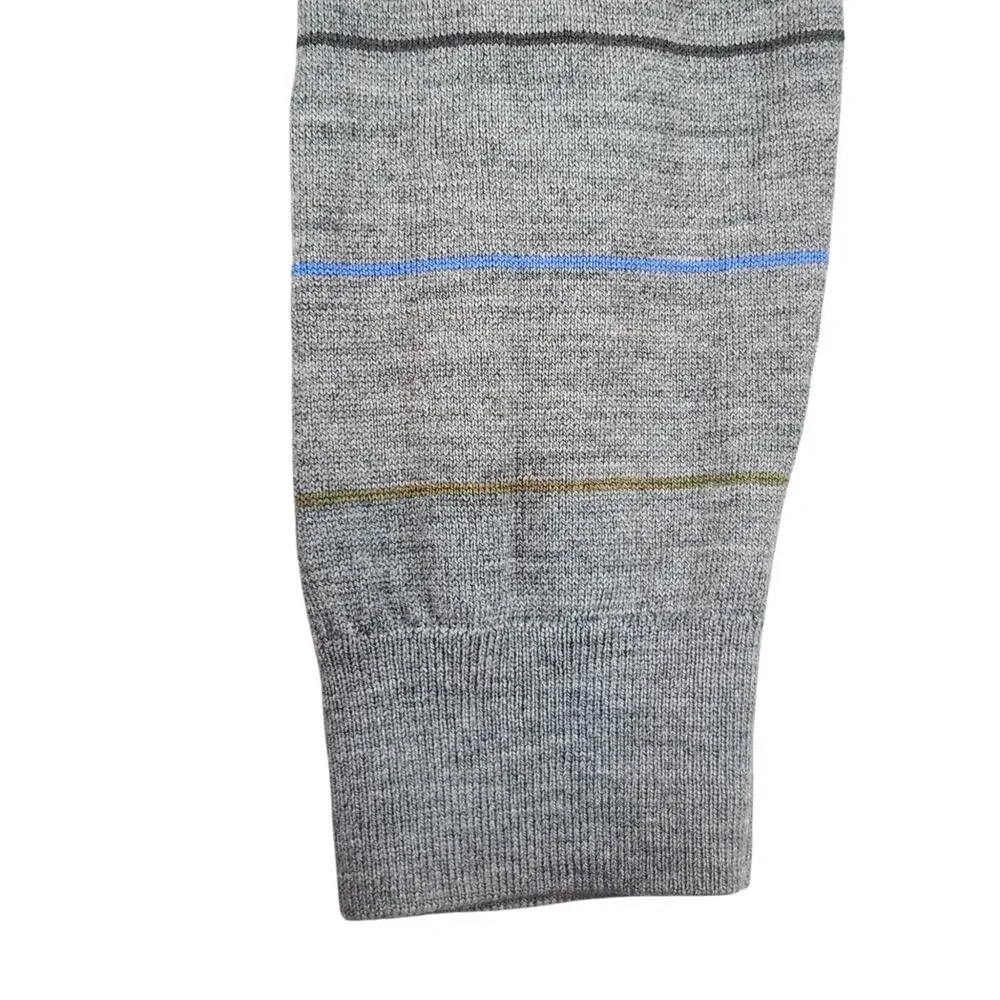 Banana Republic 100% Merino Wool Sweater XL Gray Striped‎ Crew Neck Lightweight